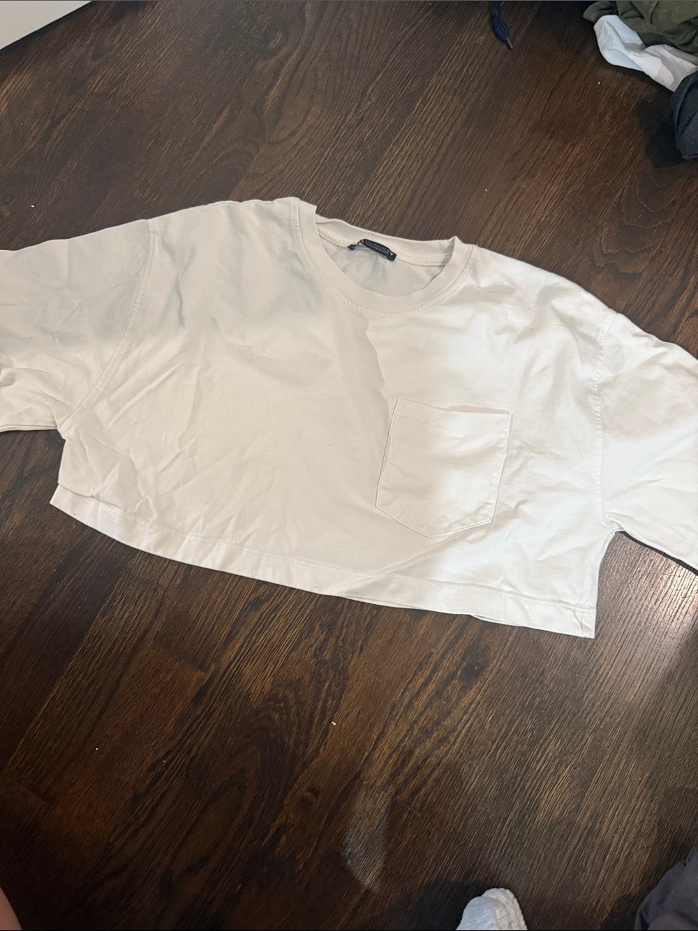 Zara White Crop T-Shirt with Pocket